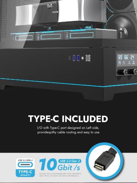 Darkflash DY450 Triple Glass ATX/M-ATX/ITX Gaming PC Case With 4 ARGB Fans and Digital Temperature LCD Panel, Supports Up to 360 mm Radiators, 420 mm GPU Clearance, USB Type-C Included PC Case (Black) - Image 2