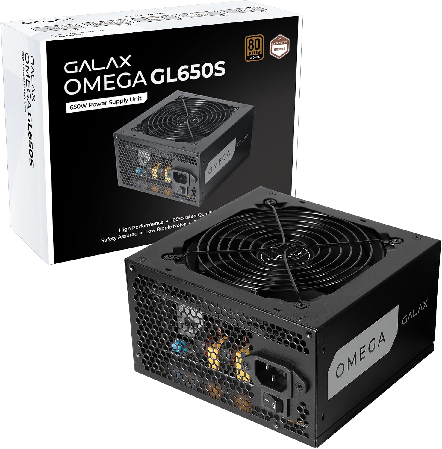 GALAX OMEGA GL650S, Non-Modular, 650W, ATX 2.51, Cybenetics Bronze, Efficiency Certified, Low Ripple Noise, Quiet Operation, Component Protection