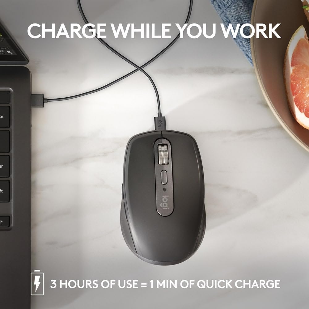 Logitech MX Anywhere 3S Compact Wireless Mouse, Fast Scrolling, 8K DPI Any-Surface Tracking, Quiet Clicks, Programmable Buttons, USB C, Bluetooth, Windows PC, Linux, Chrome, Mac - Graphite - Image 4
