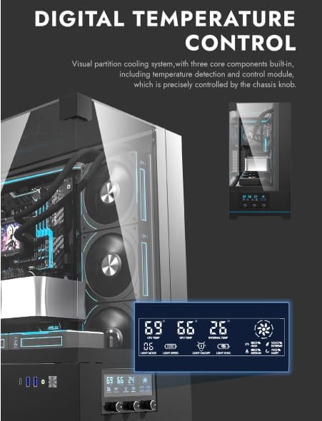 Darkflash DY450 Triple Glass ATX/M-ATX/ITX Gaming PC Case With 4 ARGB Fans and Digital Temperature LCD Panel, Supports Up to 360 mm Radiators, 420 mm GPU Clearance, USB Type-C Included PC Case (Black) - Image 3