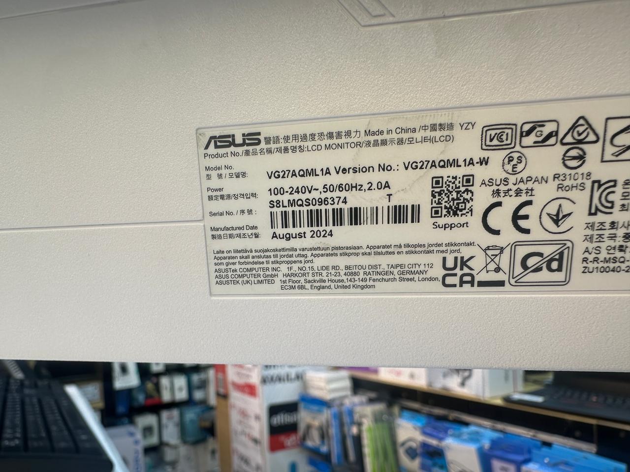 USED ASUS TUF Gaming VG27AQML1A Gaming Monitor – 27-inch, QHD(2560x1440), Overclock to 260Hz (native 240Hz), ELMB Sync, Freesync Premium™, 1ms (GTG), Variable Overdrive,100% sRGB, DisplayHDR™ 400 - Image 3
