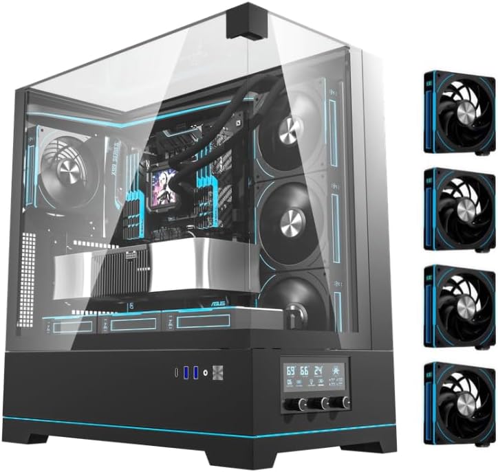 Darkflash DY450 Triple Glass ATX/M-ATX/ITX Gaming PC Case With 4 ARGB Fans and Digital Temperature LCD Panel, Supports Up to 360 mm Radiators, 420 mm GPU Clearance, USB Type-C Included PC Case (Black)