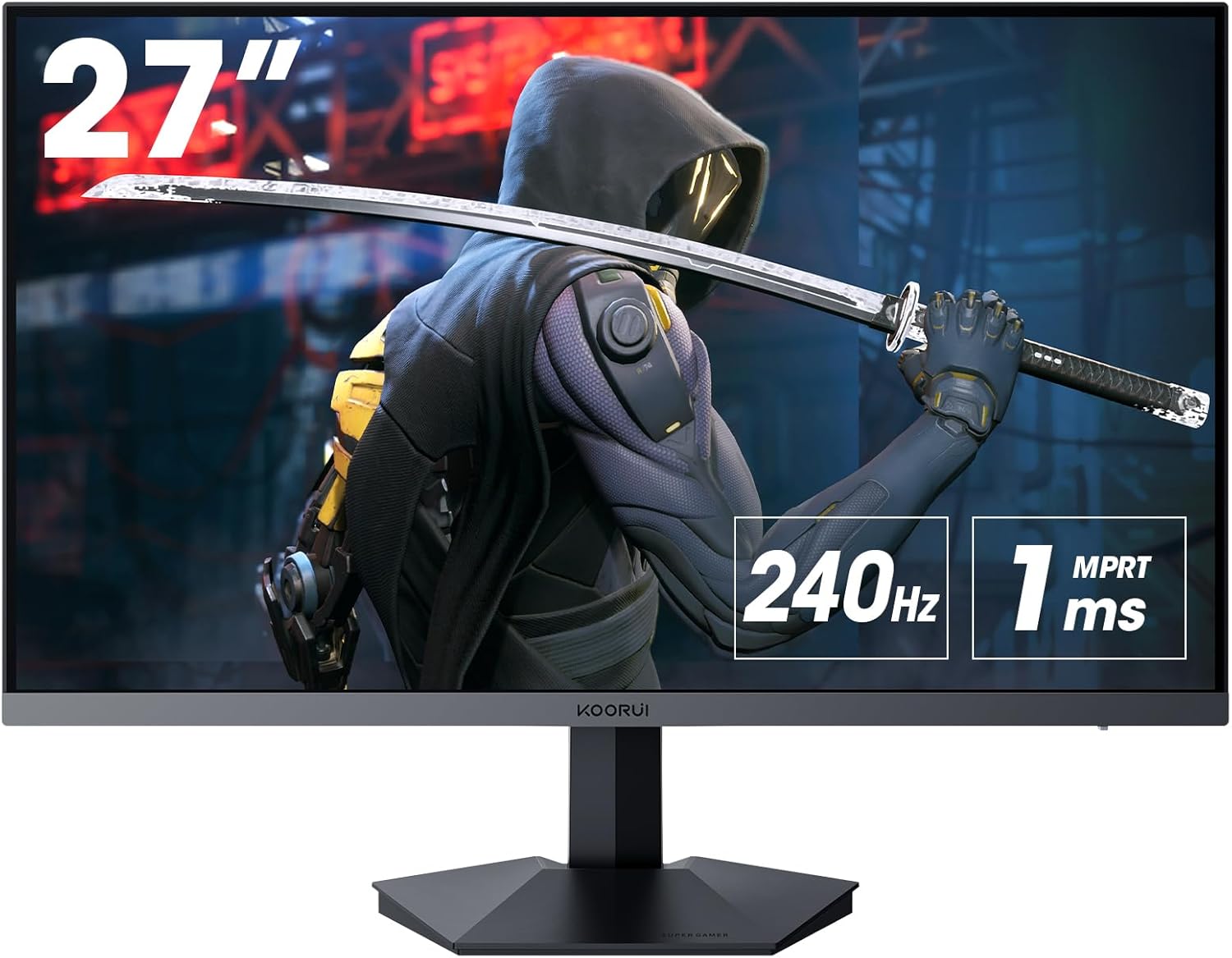 KOORUI 27 Inch 240Hz 1ms FHD (1920x1080) DCI-P3 90% Adaptive Sync Adjustable Tilt HDMI DP Black
