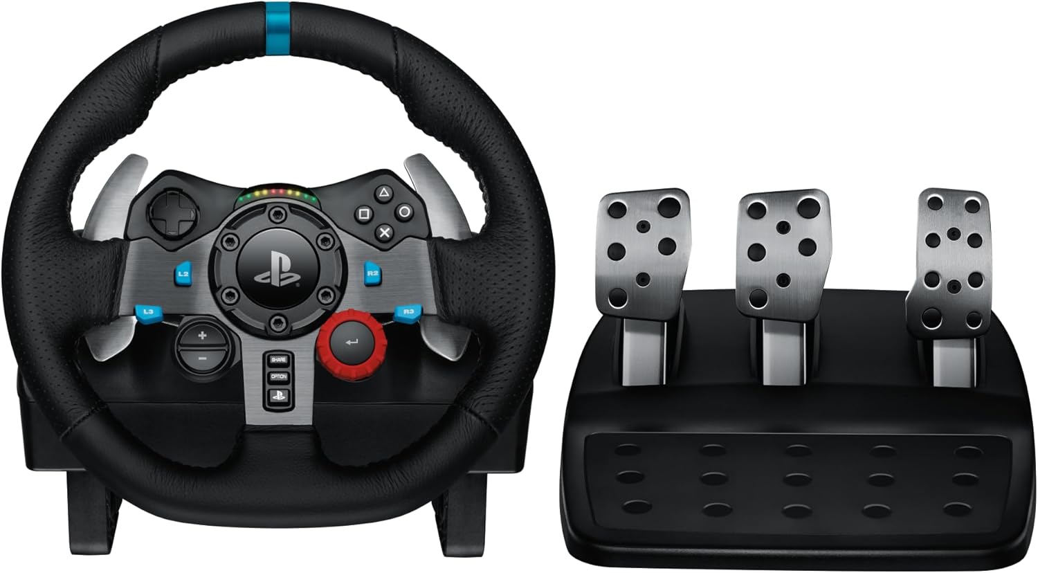 ogitech G29 Driving Force Racing Wheel and Floor Pedals, Real Force Feedback, Stainless Steel Paddle Shifters, Leather Steering Wheel Cover for PS5 Pro, PS5, PS4, PC, Mac - Black 