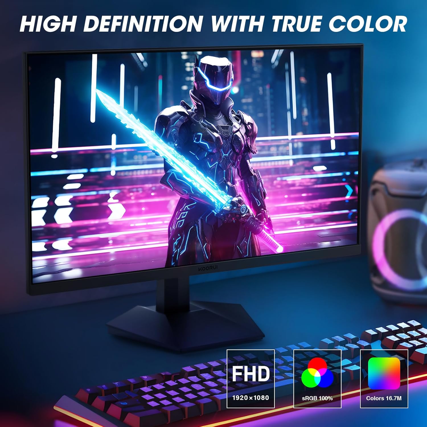 KOORUI 27 Inch 240Hz 1ms FHD (1920x1080) DCI-P3 90% Adaptive Sync Adjustable Tilt HDMI DP Black - Image 2