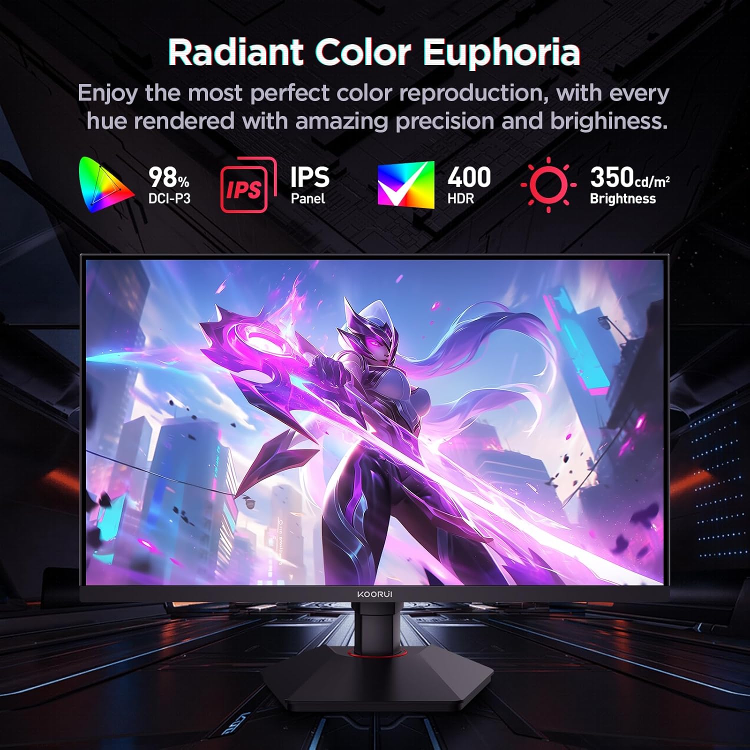 KOORUI G2721E 27" Gaming Monitor, 320Hz, Fast IPS, QHD 1440p, 1ms, Adaptive Sync, Adjustable Lifting, VESA Mount, HDMI/DP, Low Blue Light, 99% SRGB - Image 3