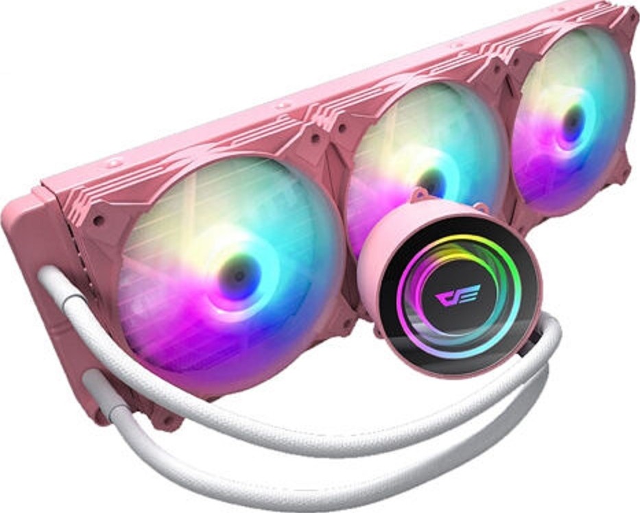 DarkFlash Twister DX360 AIO 360mm Liquid Cooler, ARGB LED, 120mm Fan Size, 800-2000 RPM Fan Speed, 19-25dBA Noise Level, Fluid Dynamic Bearing, Pink | DX-360PK