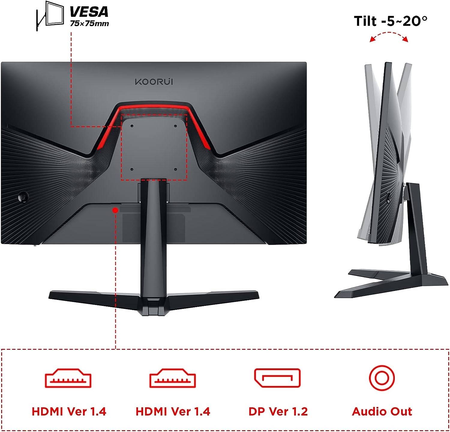 KOORUI 24E3 24" FHD IPS Gaming Monitor, Ultra Slim Frame, 165Hz Refresh Rate, 1ms Response Time, 99% sRGB, FreeSync (G-Sync Compatible) VESA Mountable, HDMI / DisplayPort, Black | 24E3 - Image 3