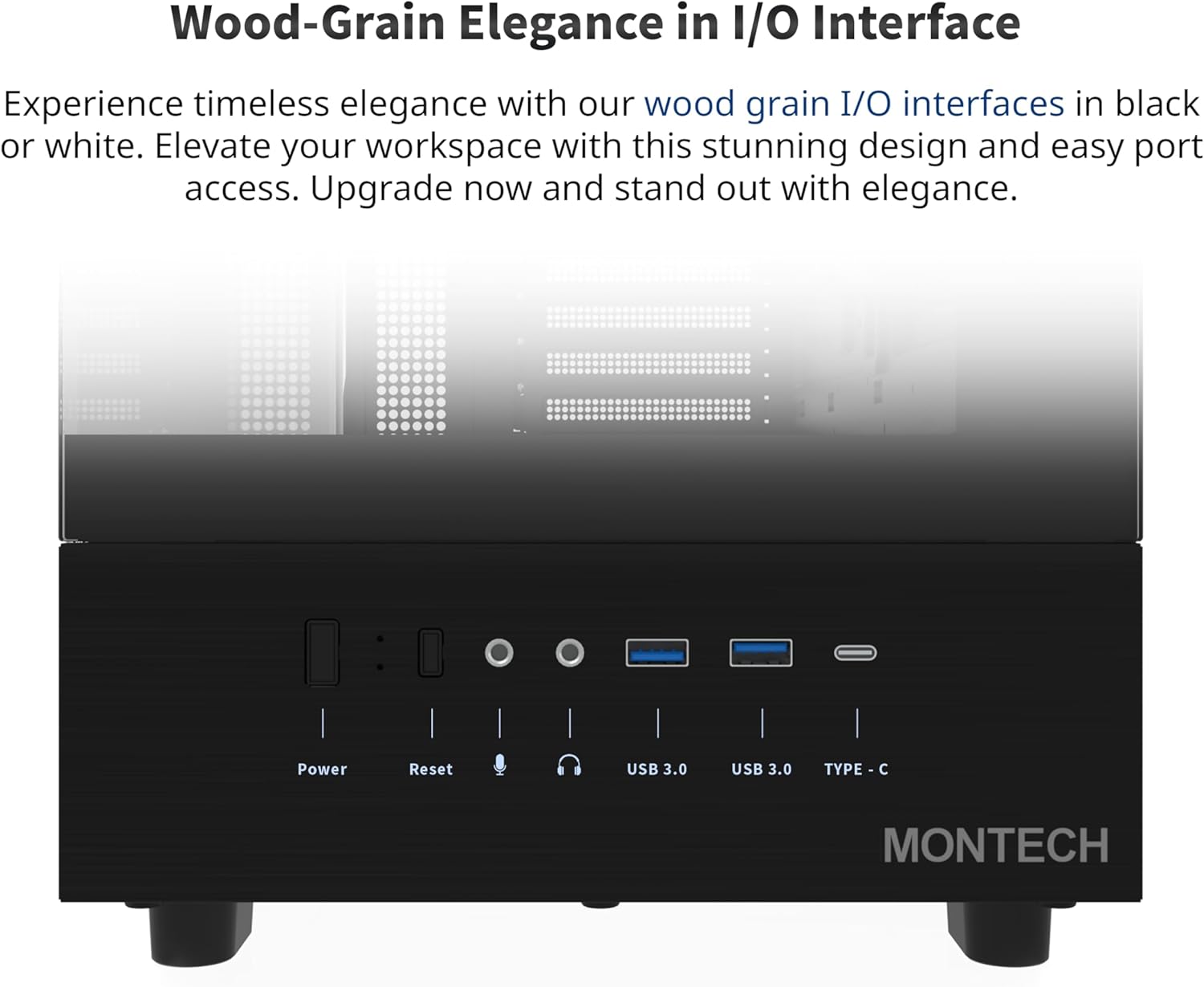 MONTECH XR, ATX Mid-Tower PC Gaming Case, 3 x 120mm ARGB PWM Fans Pre-Installed, Full-View Dual Tempered Glass Panel, Wood-Grain Design I/O Interface, , 360mm Radiator Support, - Image 3