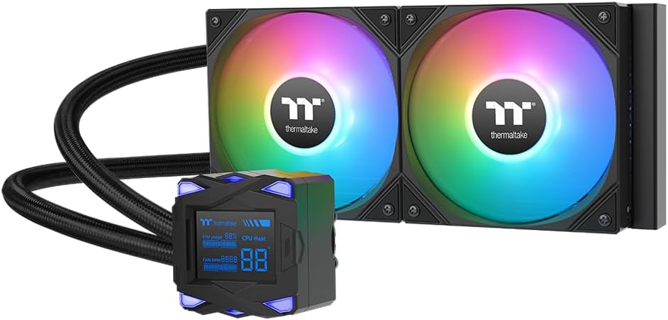 Thermaltake LA240-S ARGB Sync AIO Liquid Cooler: RGB Water Block with a 2.4” Segment LCD, Two High-performance 120MM ARGB Fans, up to 2500 RPM, Daisy-Chain Design - Black