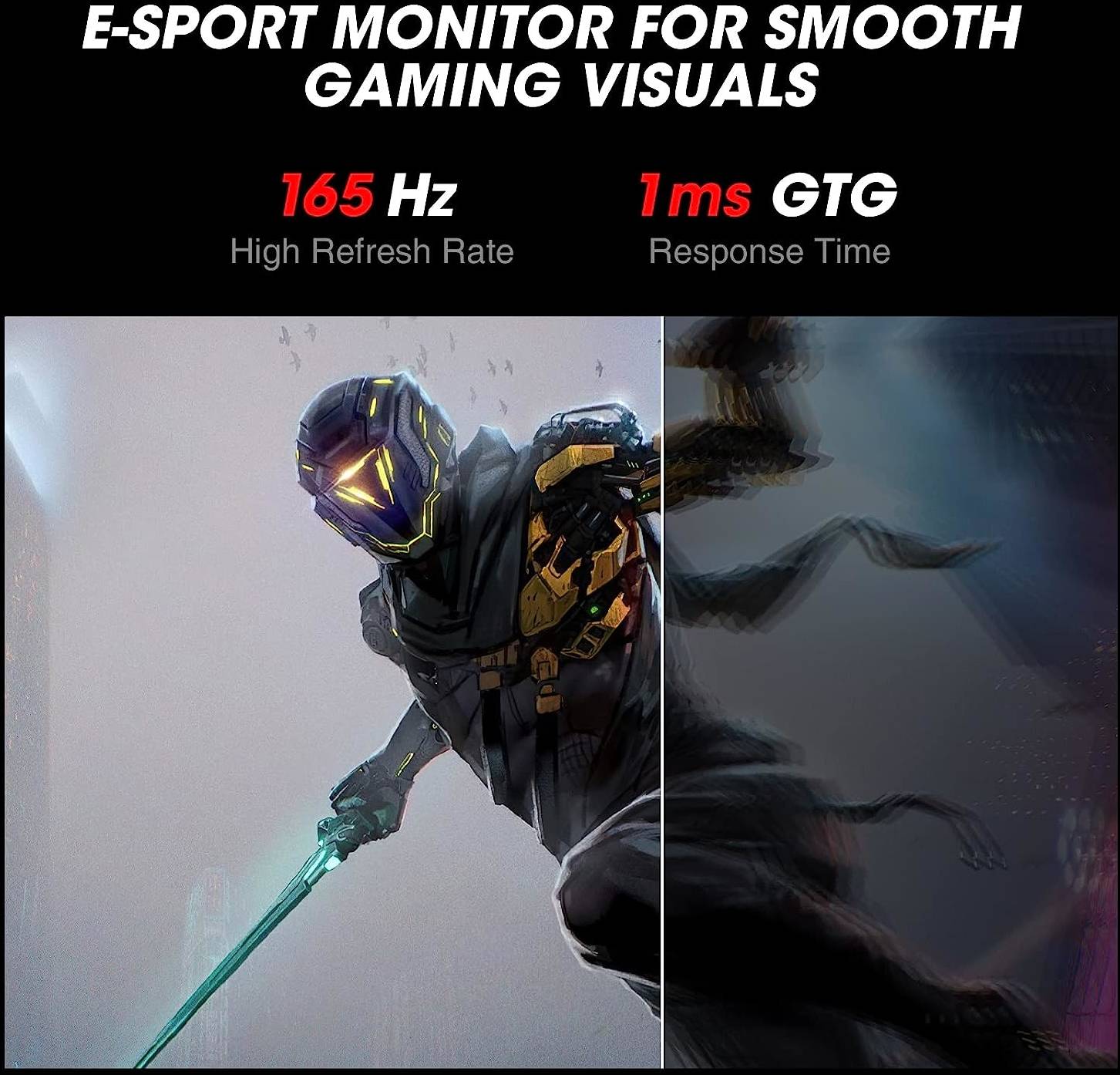 KOORUI 24E3 24" FHD IPS Gaming Monitor, Ultra Slim Frame, 165Hz Refresh Rate, 1ms Response Time, 99% sRGB, FreeSync (G-Sync Compatible) VESA Mountable, HDMI / DisplayPort, Black | 24E3 - Image 4