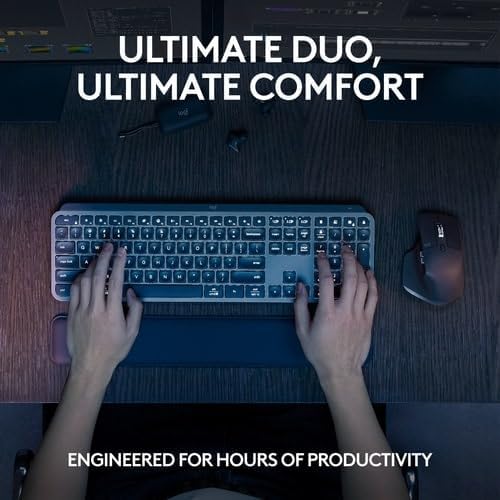 Logitech MX Keys S Combo - Performance Wireless Keyboard and Mouse with Palm Rest, Customizable Illumination, Fast Scrolling, Bluetooth, USB C, for Windows, Linux, Chrome, Mac - Graphite, ARA Layout - Image 2