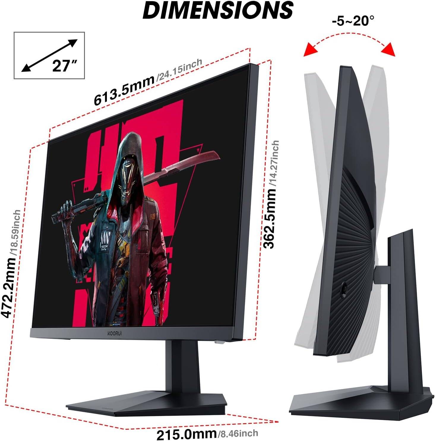  KOORUI GN06 Gaming Monitor, 27" FHD IPS Display, 165Hz Refresh Rate, 1ms (GtG) Response Time, Crosshair Function, 16.7M Colors, Free-Sync & G-Sync Technologies, Black | GN06 - Image 2