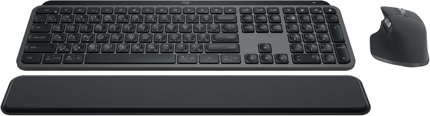 Logitech MX Keys S Combo - Performance Wireless Keyboard and Mouse with Palm Rest, Customizable Illumination, Fast Scrolling, Bluetooth, USB C, for Windows, Linux, Chrome, Mac - Graphite, ARA Layout