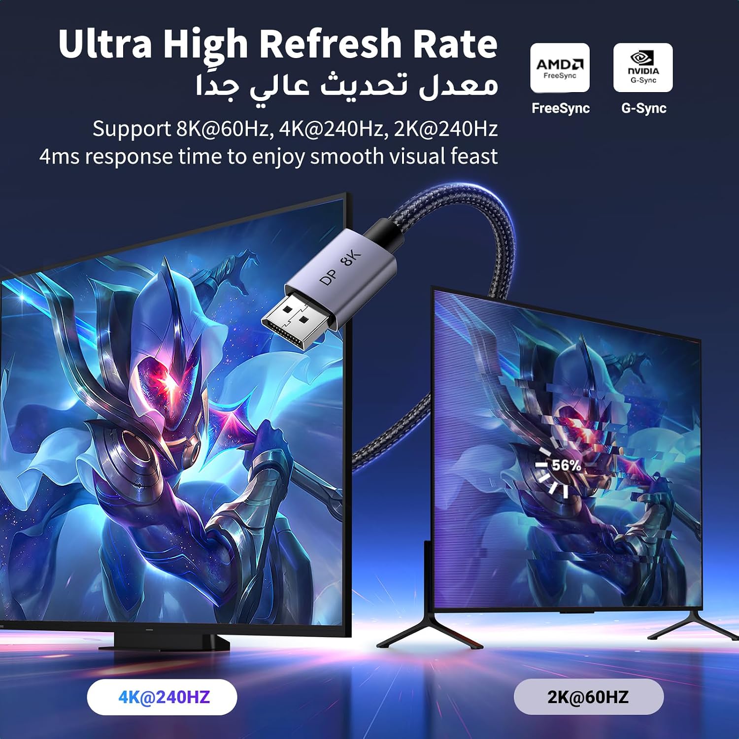 UGREEN 8K DisplayPort Cable DP 1.4 Male to Male for Gaming monitor 2M - Image 2