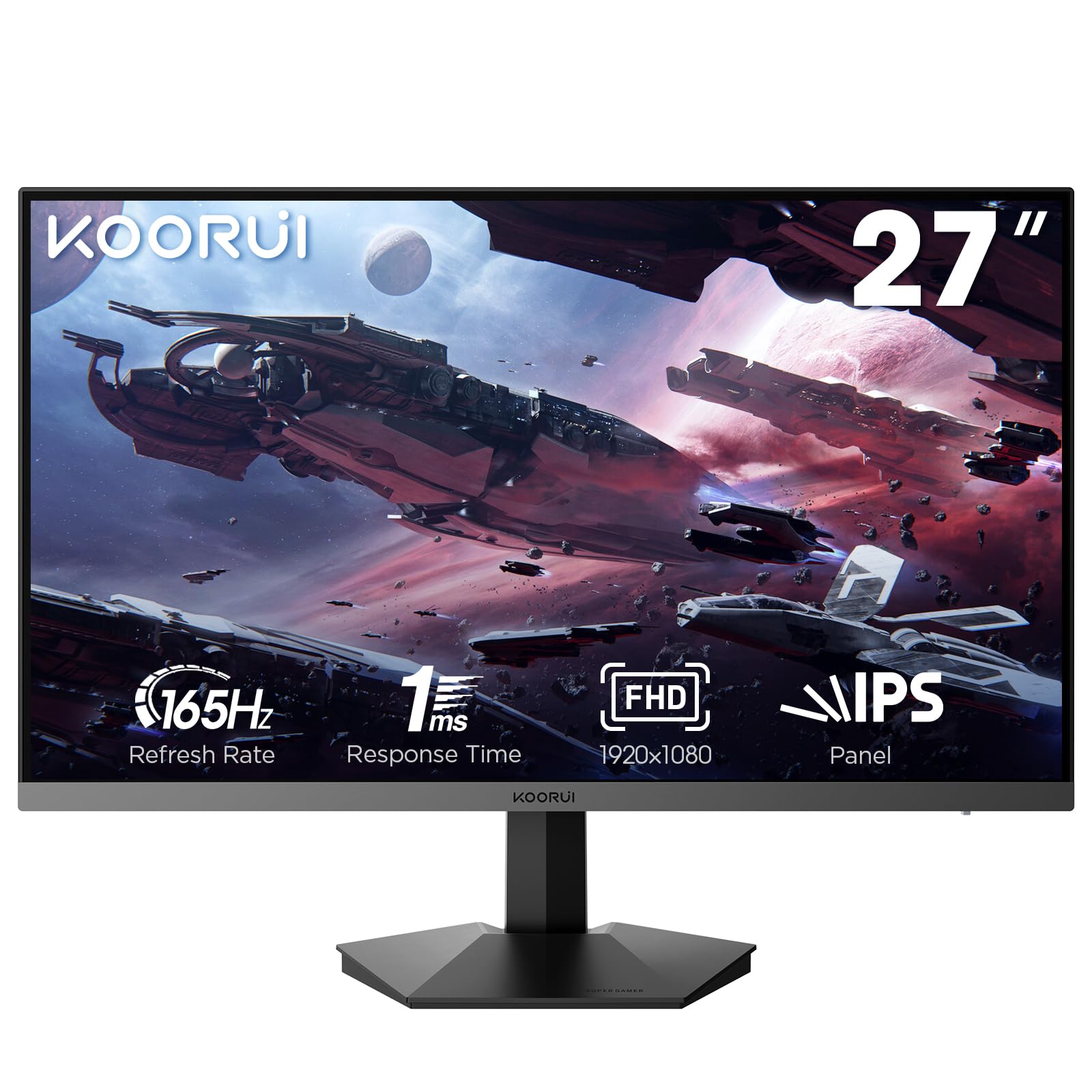  KOORUI GN06 Gaming Monitor, 27" FHD IPS Display, 165Hz Refresh Rate, 1ms (GtG) Response Time, Crosshair Function, 16.7M Colors, Free-Sync & G-Sync Technologies, Black | GN06 - Image 3
