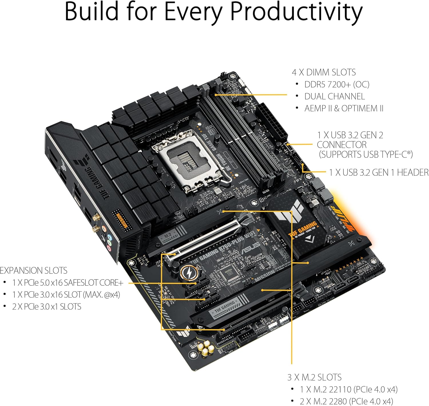 ASUS TUF GAMING B760-PLUS WIFI (13th and 12th Gen)LGA 1700 ATX motherboard with PCIe 5.0, 3xPCIe 4.0 M.2 slots,DDR5,2.5Gb LAN,USB 3.2 Gen 2x2 Type-C, front USB 3.2 Gen 2 Type-C, Thunderbolt 4, AEMP II - Image 3
