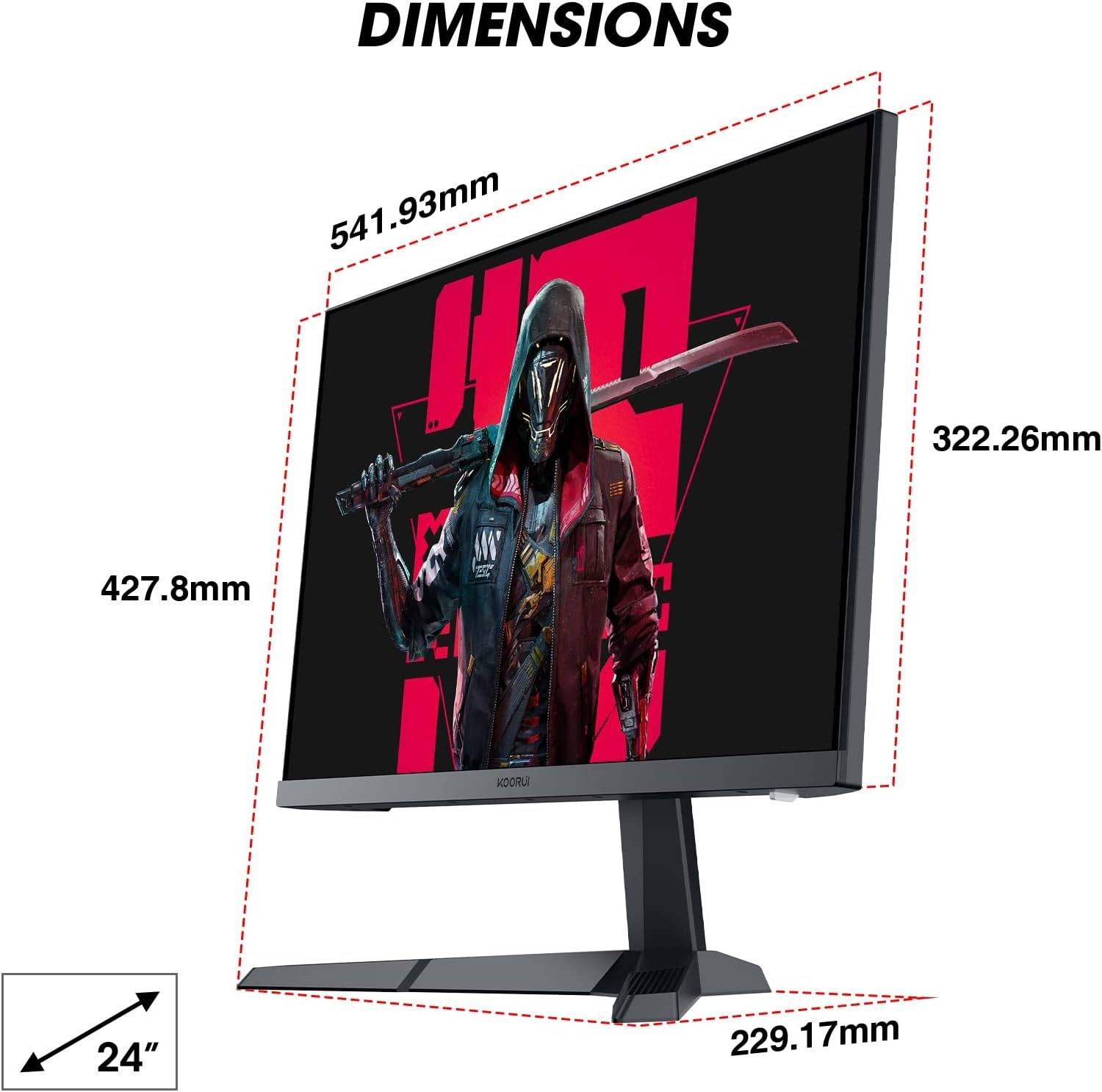 KOORUI 24E3 24" FHD IPS Gaming Monitor, Ultra Slim Frame, 165Hz Refresh Rate, 1ms Response Time, 99% sRGB, FreeSync (G-Sync Compatible) VESA Mountable, HDMI / DisplayPort, Black | 24E3 - Image 2